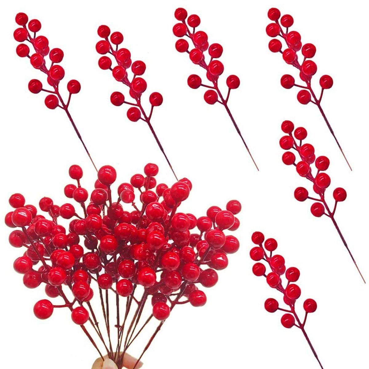 Red Berry Stems,24 Pack 7.9 Inch Artificial Christmas
