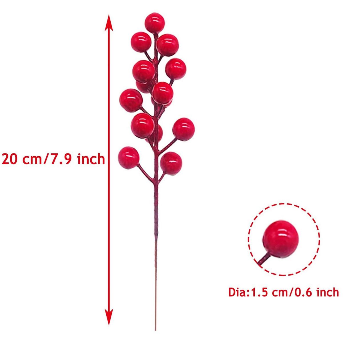 Red Berry Stems,24 Pack 7.9 Inch Artificial Christmas
