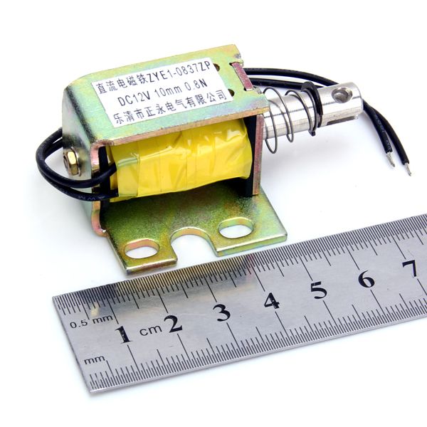 DC 12V 10mm Stroke Open Frame Push Solenoid Electromagnet