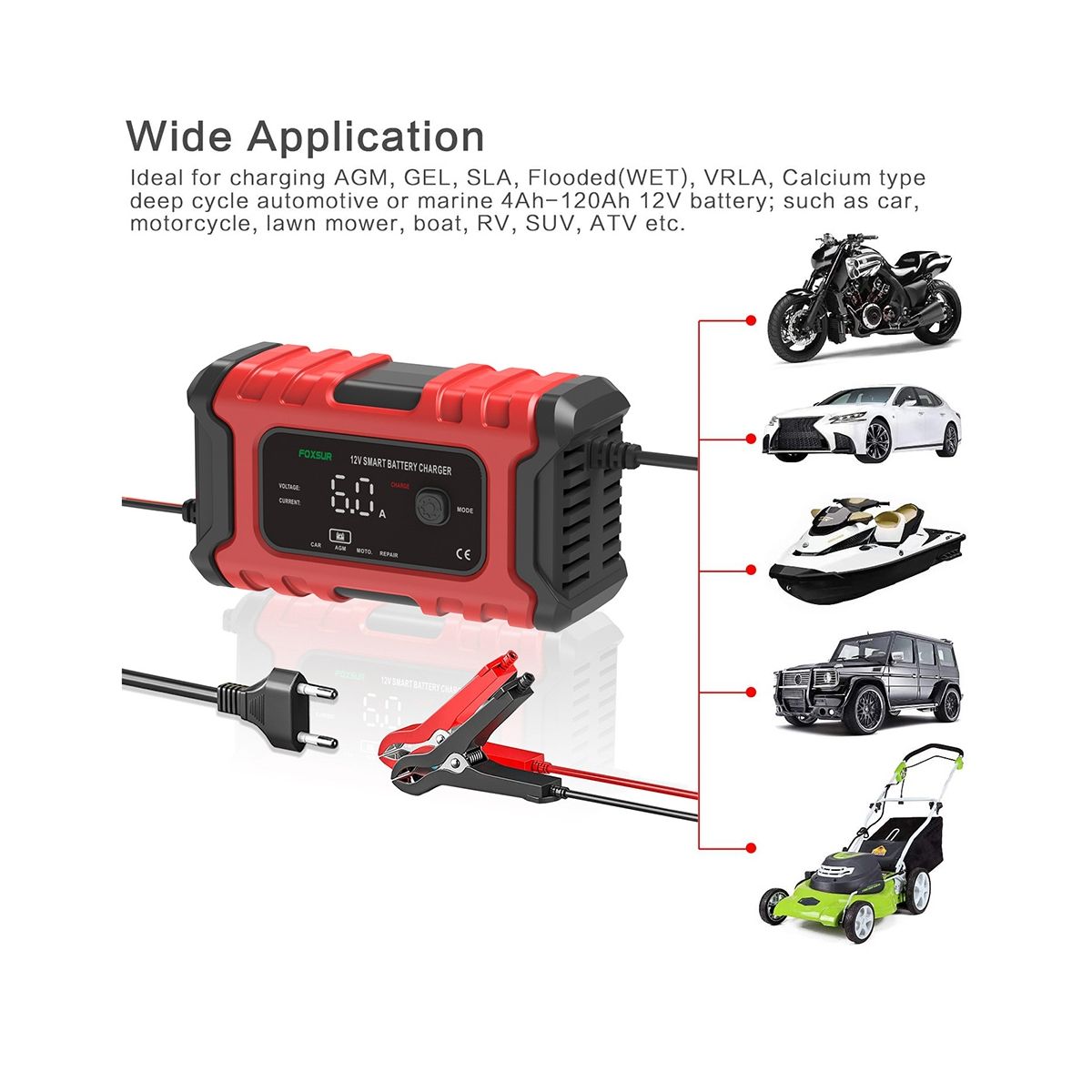 Car Battery Charger 12V 6A for Automotive Electric