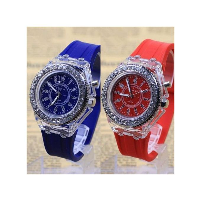 2 In 1 Geneva Cool Red And Blue Wristwatch With Night Light