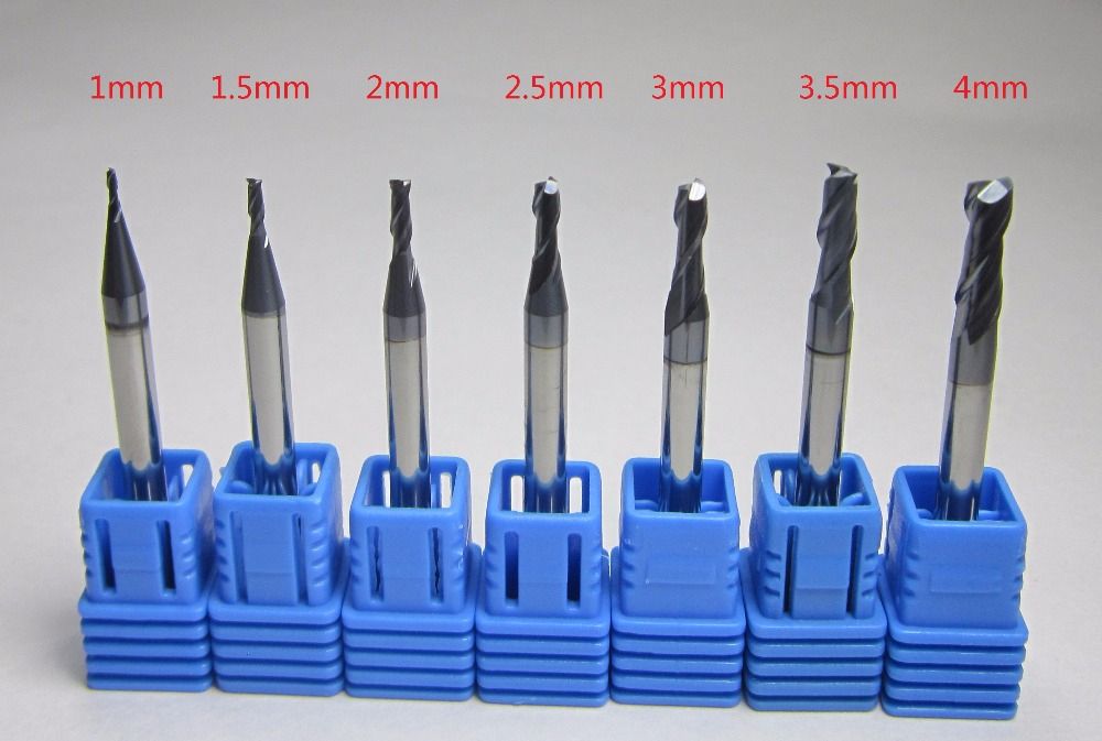 7pcs Hrc45 1mm 1.5mm 2mm 2.5mm 3mm 3.5mm 4mm Milling Cutter