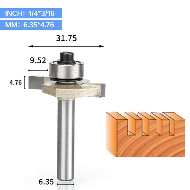 1pcs 1/4 Inch Rabbeting Bit With Bearings Milling Cutter