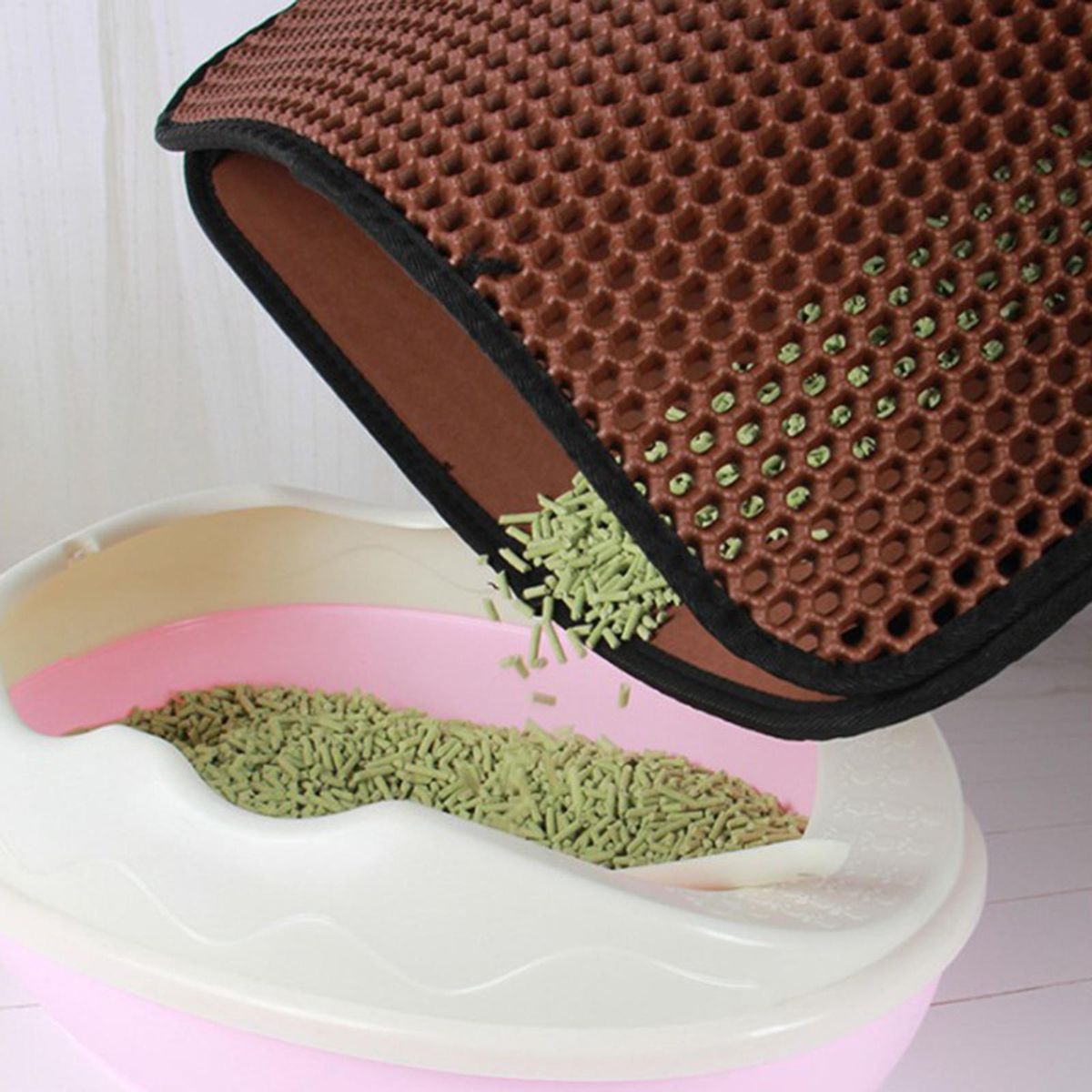 Honeycomb Cat Litter Mat Washable NSlip To Clean Gray