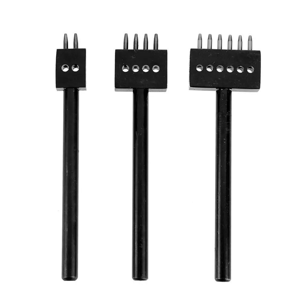 3pcs/set Leather Punching Hole Tool 5mm Pitch 2 4 6 Prong Row Punch Leathercraft Spacing Hole Craft Round Row Hole Punch Tool