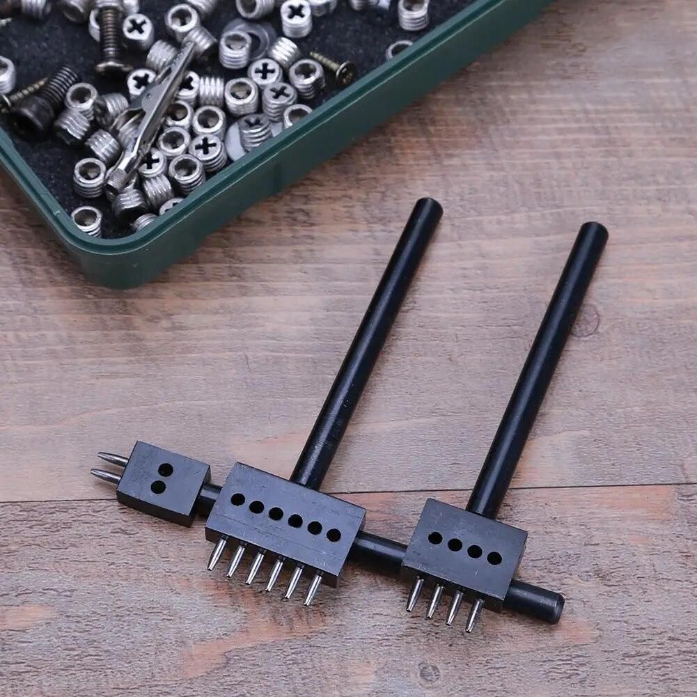 3pcs/set Leather Punching Hole Tool 5mm Pitch 2 4 6 Prong Row Punch Leathercraft Spacing Hole Craft Round Row Hole Punch Tool