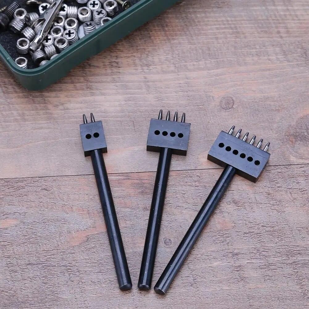 3pcs/set Leather Punching Hole Tool 5mm Pitch 2 4 6 Prong Row Punch Leathercraft Spacing Hole Craft Round Row Hole Punch Tool