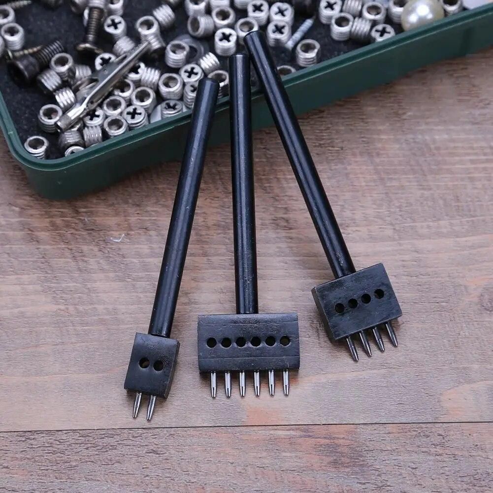 3pcs/set Leather Punching Hole Tool 5mm Pitch 2 4 6 Prong Row Punch Leathercraft Spacing Hole Craft Round Row Hole Punch Tool