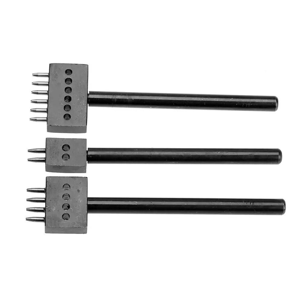 3pcs/set Leather Punching Hole Tool 5mm Pitch 2 4 6 Prong Row Punch Leathercraft Spacing Hole Craft Round Row Hole Punch Tool