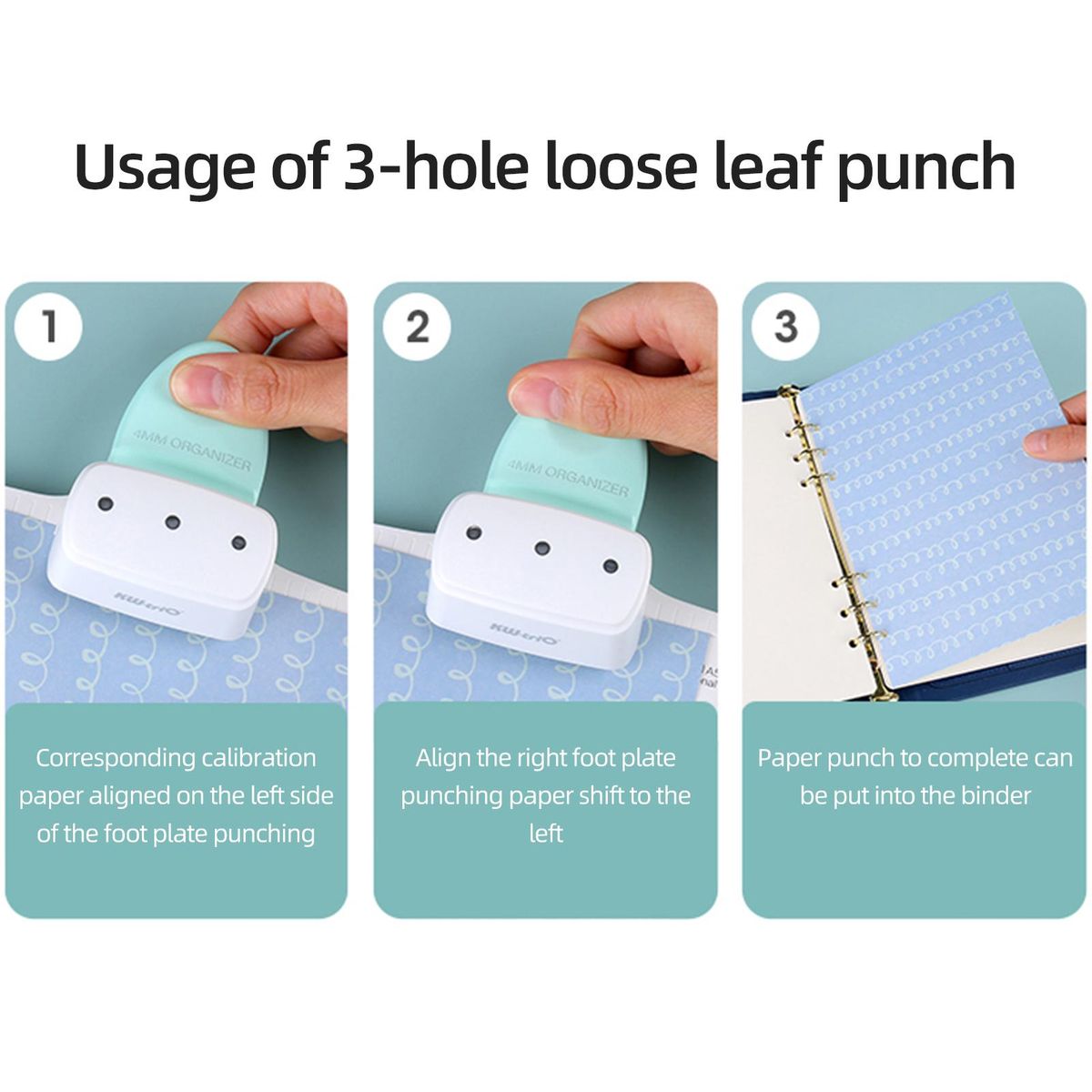 KW-trio 9027 Loose Leaf Hole Punch Daily Planner Adjustable 3 Hole Paper Puncher for A8 Mini / A7 / A7 Pocket / A6 / A6 Personal / A5 Size 8 Sheet Capacity Notebooks Scrapbooking Supplies