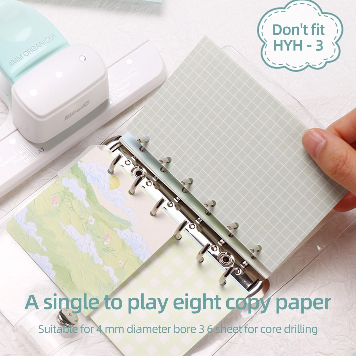 KW-trio 9027 Loose Leaf Hole Punch Daily Planner Adjustable 3 Hole Paper Puncher for A8 Mini / A7 / A7 Pocket / A6 / A6 Personal / A5 Size 8 Sheet Capacity Notebooks Scrapbooking Supplies