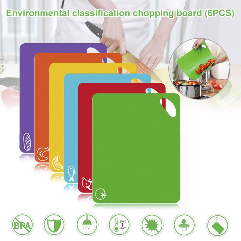 6 Pcs Flexible Plastic Cutting Board Mats Set Colored Kitchen Mats