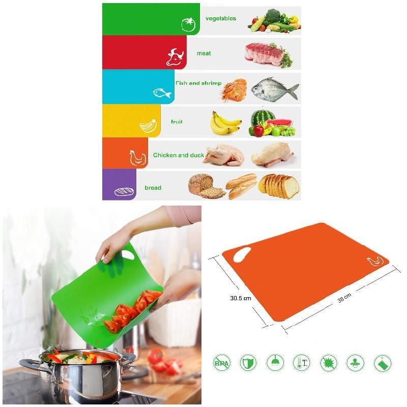 6 Pcs Flexible Plastic Cutting Board Mats Set Colored Kitchen Mats