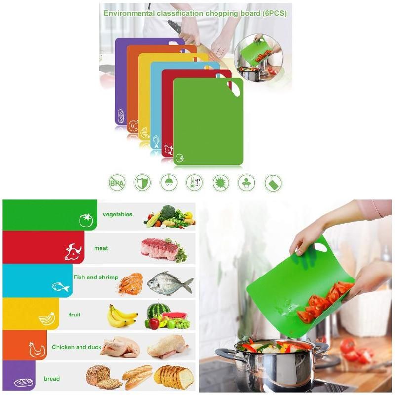 6 Pcs Flexible Plastic Cutting Board Mats Set Colored Kitchen Mats