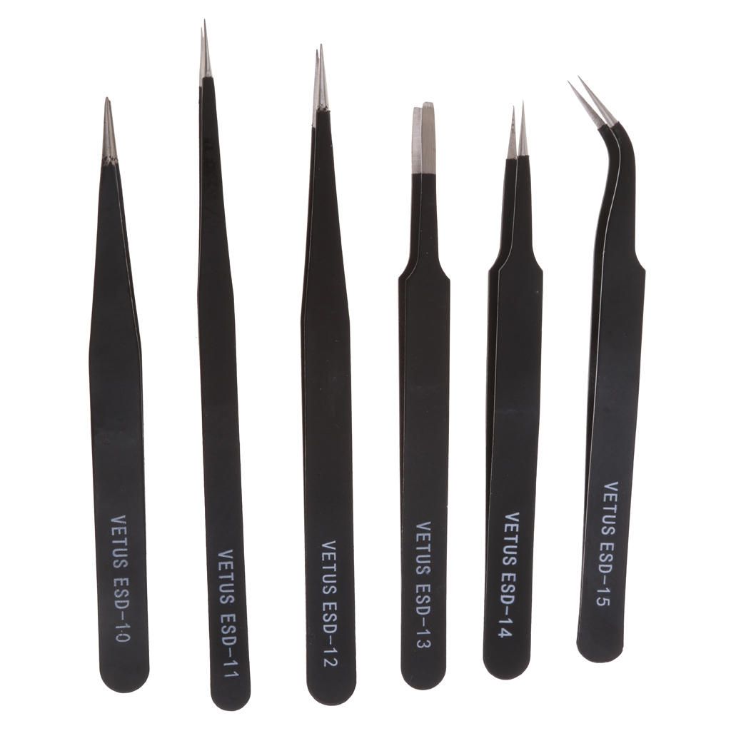 Stainless Steel Tweezers Set Anti-Static Forceps  Kit - Pack Of