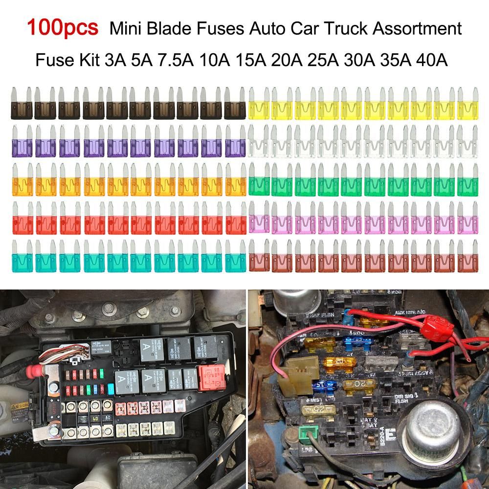 100pcs Mini Blade Fuses Auto Car Truck Assortment Fuse Kit 2A 3A 5A 7.5A 10A 15A 20A 25A 30A 35A