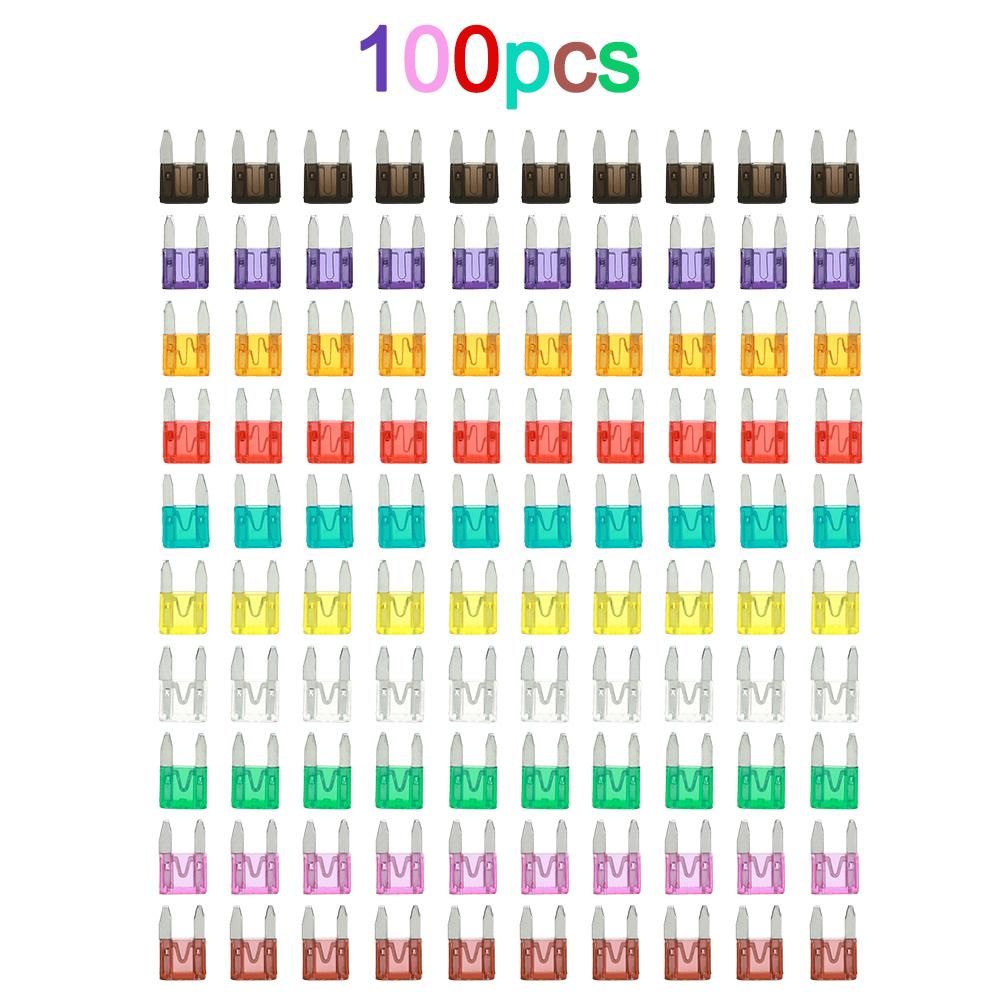 100pcs Mini Blade Fuses Auto Car Truck Assortment Fuse Kit 2A 3A 5A 7.5A 10A 15A 20A 25A 30A 35A