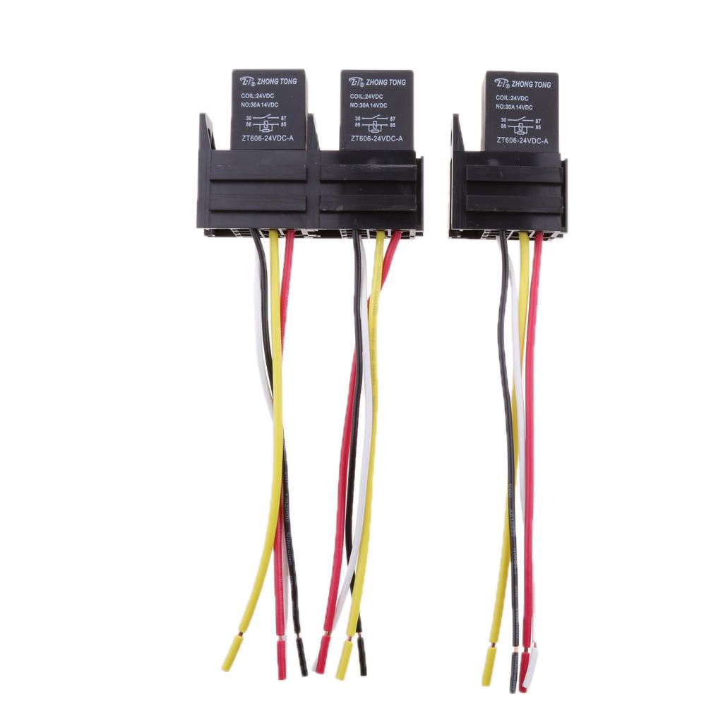 3 Set 24V DC 30A 30Amp 4Pin SPST Automotive Car Relay 4 Wires Harness