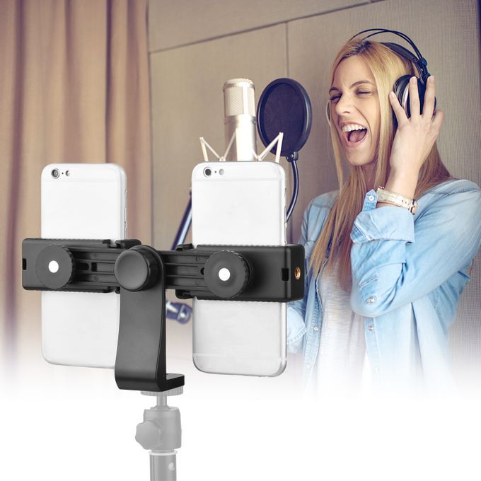 Double Phone Holder Tripod Mount Adapter Horizontal