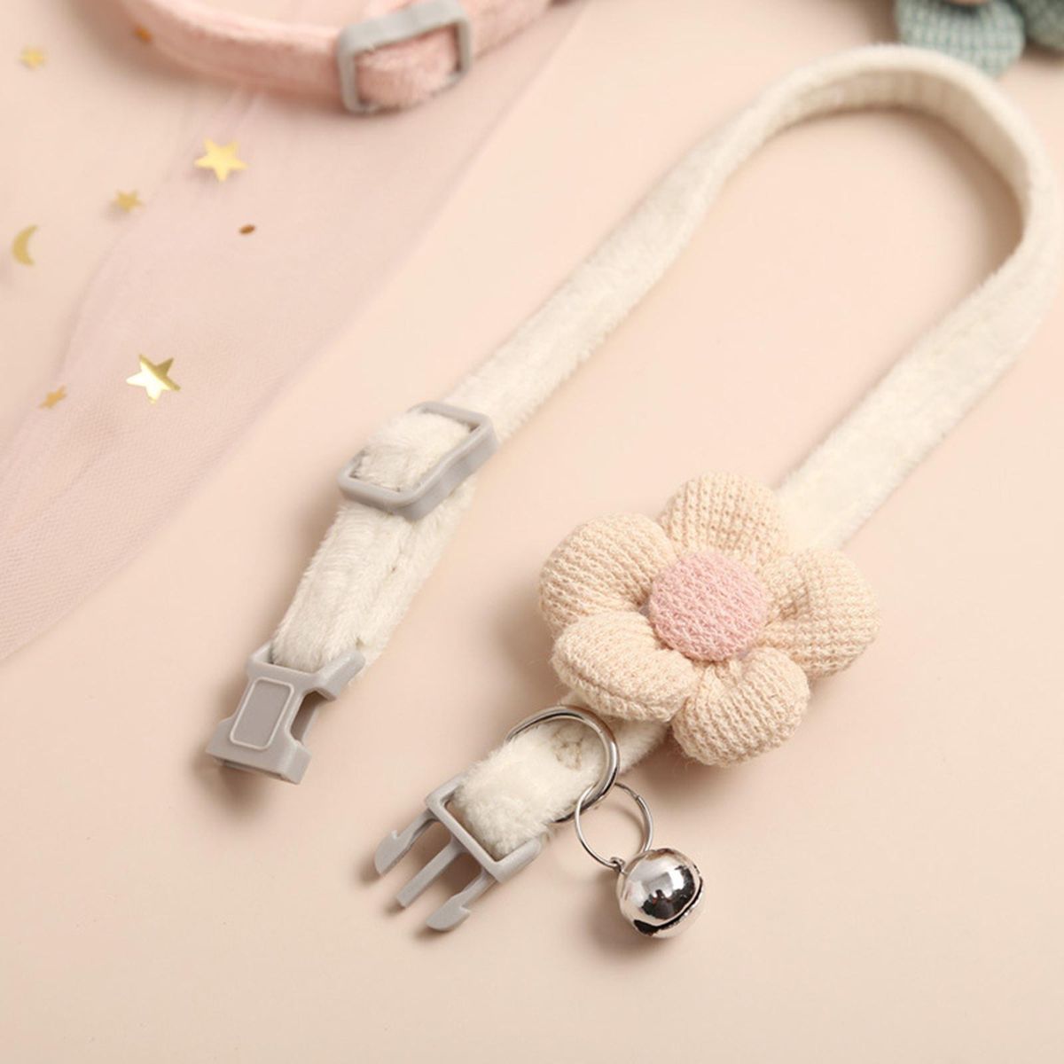 Cat Choker Necklace With  Collars Bell Apricot