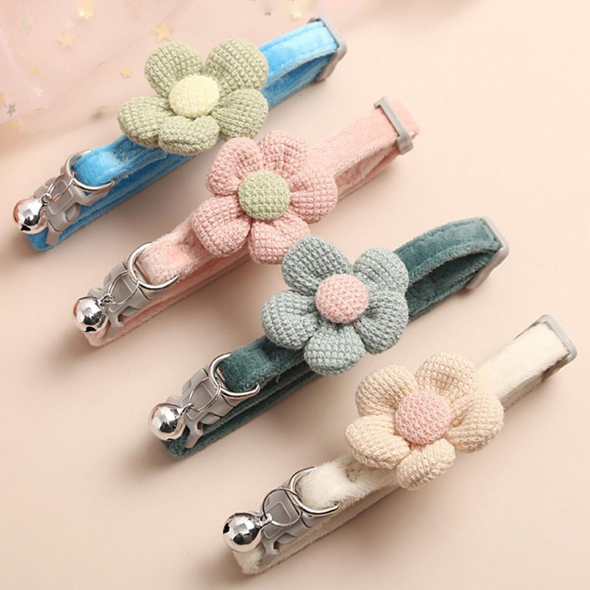 Cat Choker Necklace With  Collars Bell Apricot