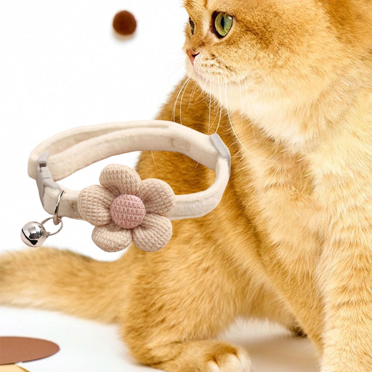 Cat Choker Necklace With  Collars Bell Apricot