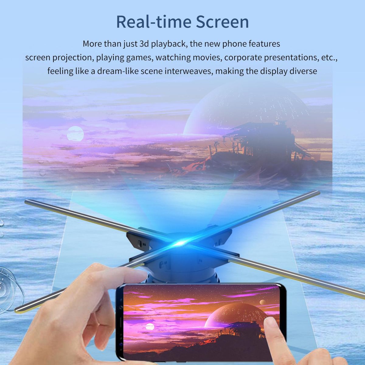 F52 3D Hologram Projector Advertising Display Fan Wall-mounted Player 3D Naked Eye 2K HD LED Photo Video Fan with 624pcs LED Light Beads Remote Control Sign Real-time Screen Display for Business Shop Store Bars Exhibition Ent
