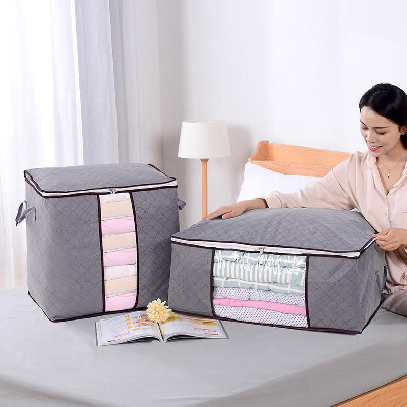 Quilt storage bag finishing bag clothes packing bag large capacity 150 liters quilt clothing moving luggage bag gray Large horizontal section 60*40*35
