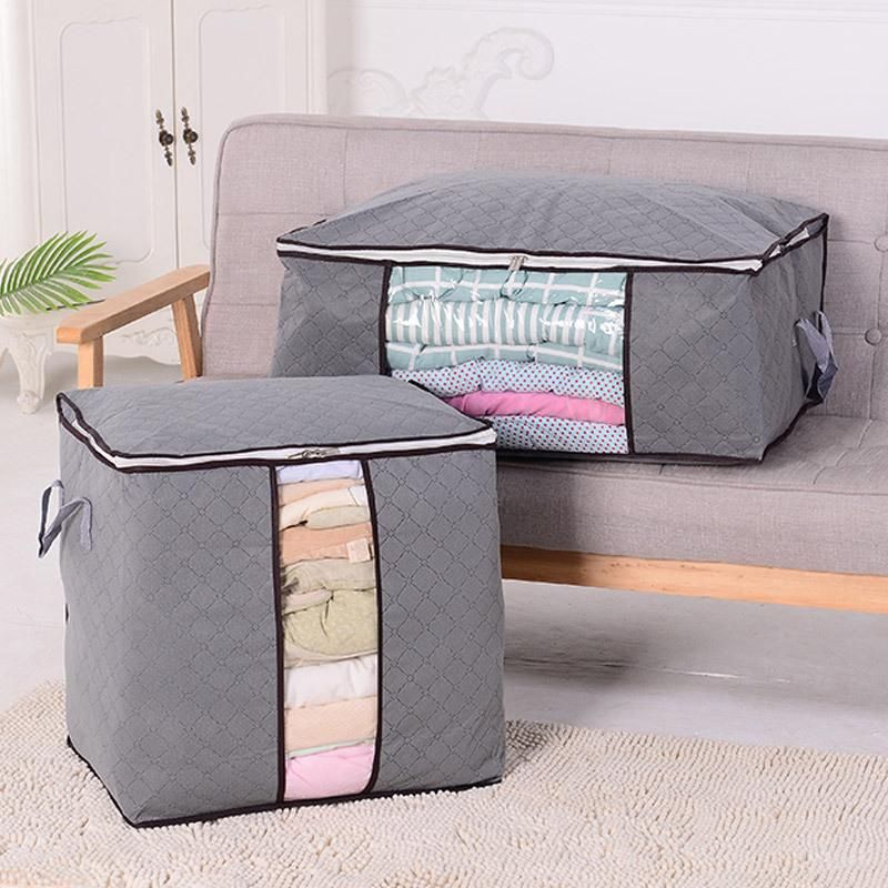 Quilt storage bag finishing bag clothes packing bag large capacity 150 liters quilt clothing moving luggage bag gray Large horizontal section 60*40*35
