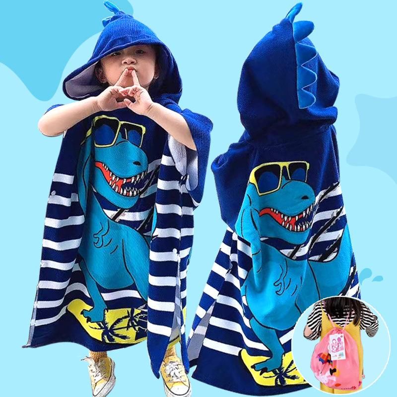 New Cartoon Bathrobe for Middle and Big Children Baby Wearable Pullover Hooded Bath Towel Children Water-Absorbing Bath Clothes Swimming Cloak