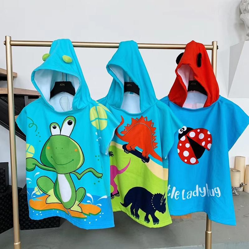New Cartoon Bathrobe for Middle and Big Children Baby Wearable Pullover Hooded Bath Towel Children Water-Absorbing Bath Clothes Swimming Cloak
