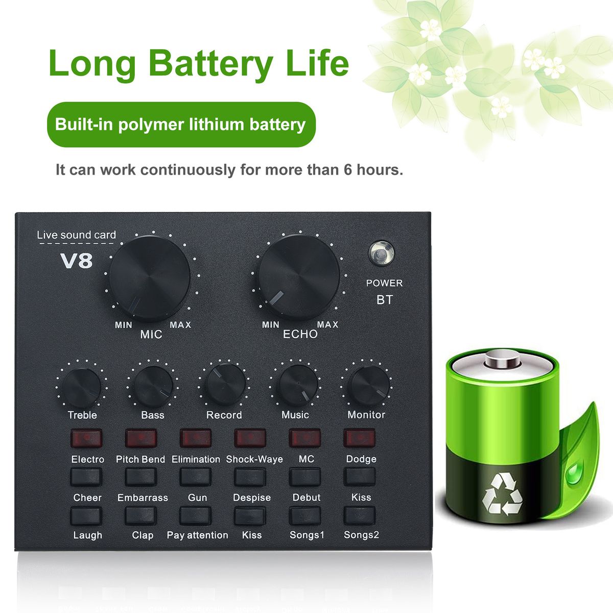 V8 External Sound Card USB Mobile Phone Microphone Live For