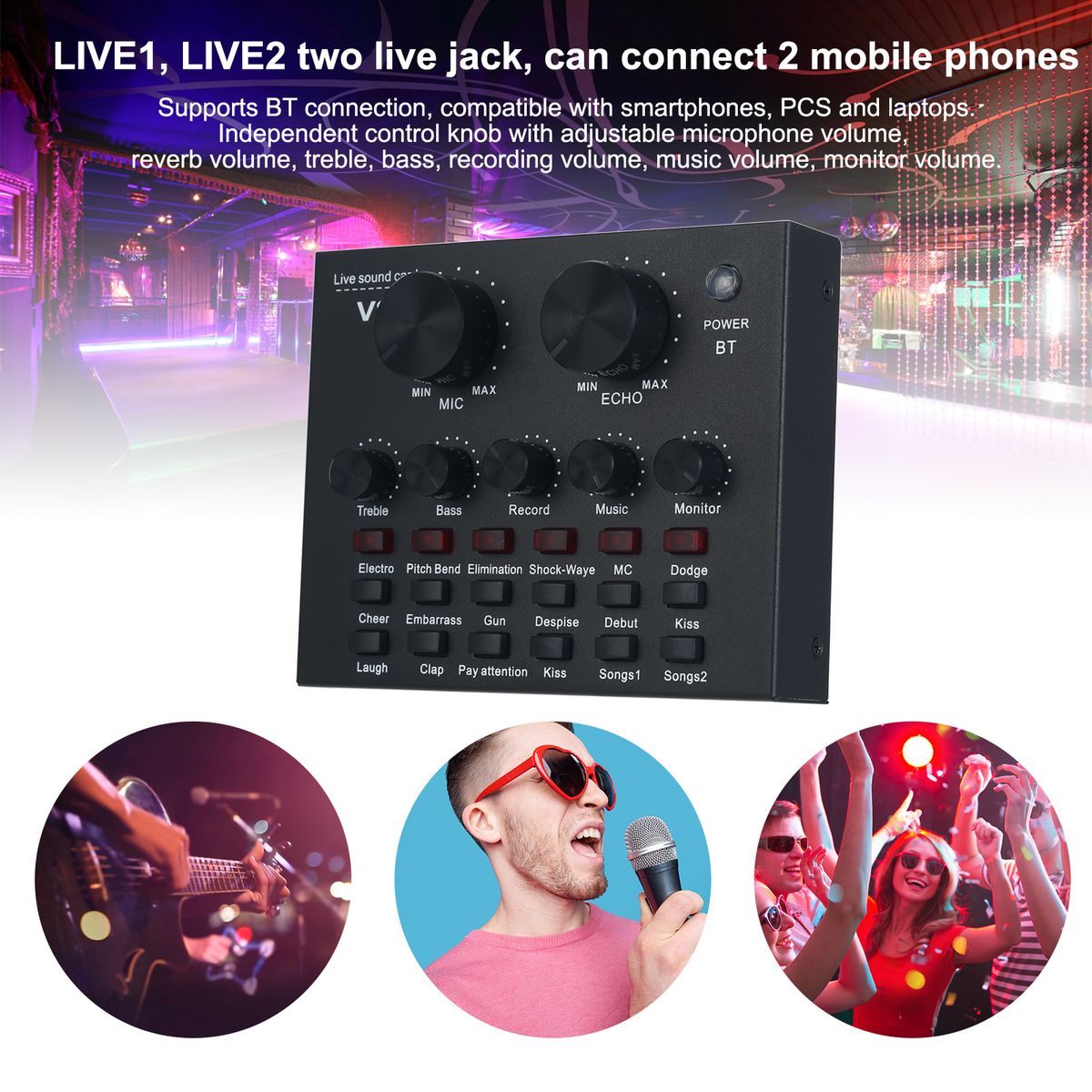 V8 External Sound Card USB Mobile Phone Microphone Live For