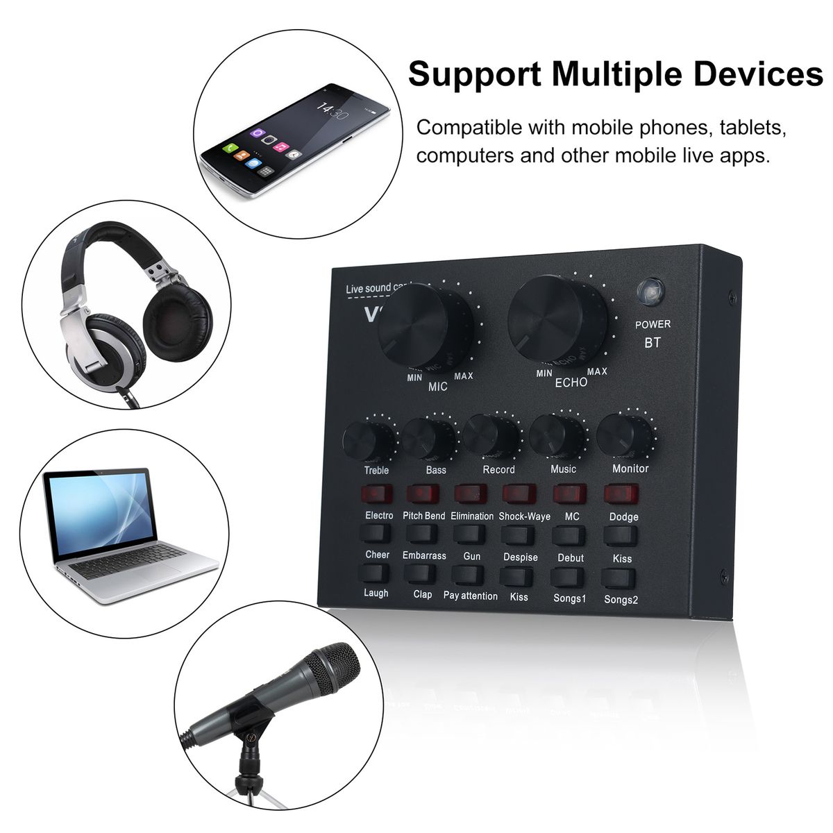 V8 External Sound Card USB Mobile Phone Microphone Live For