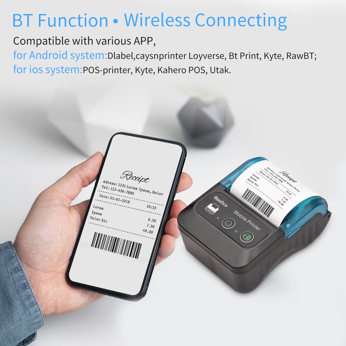 BT Portable 58mm Receipt Thermal Printer With 1 Paper