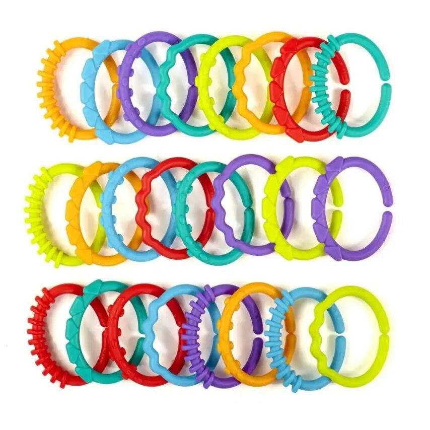 24pcs/lot New Rainbow Ring Rodent Baby 24 Months Teether Car Hanging Kids Bed Hanging Card Teethers Toys For Children