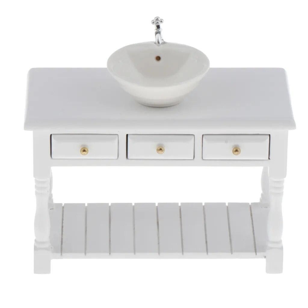 Miniature White Porcelain Dolls Furniture for 1/12 Dollhouse Accessories Decoration