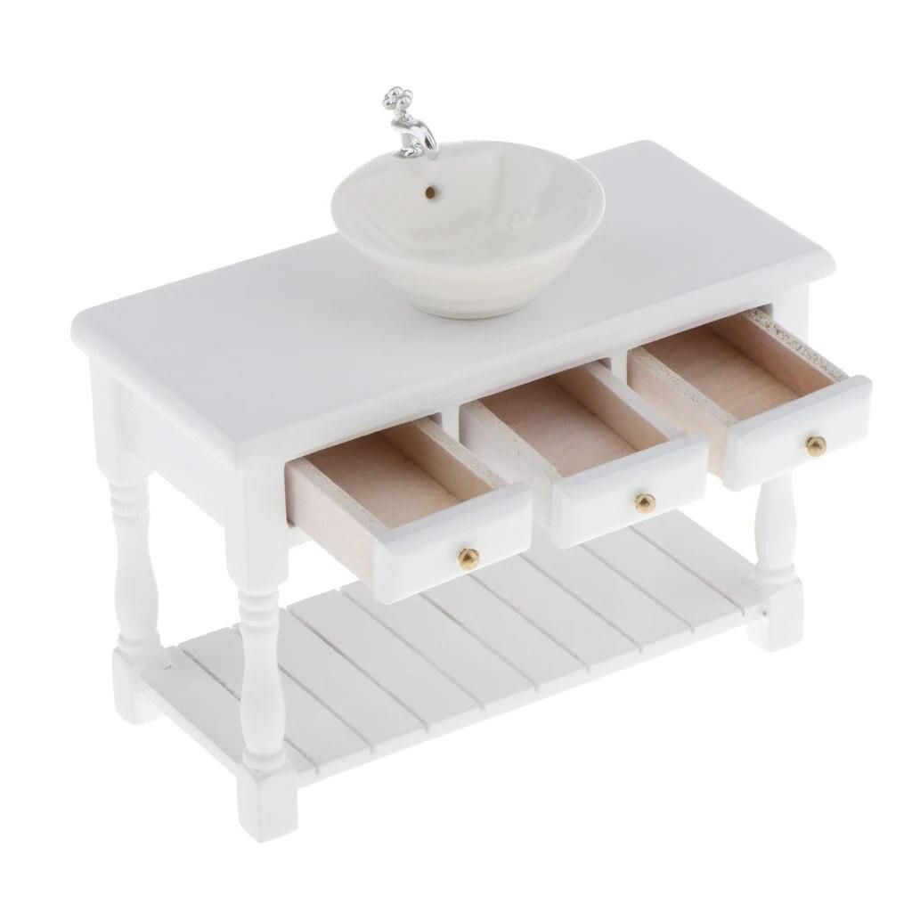 Miniature White Porcelain Dolls Furniture for 1/12 Dollhouse Accessories Decoration