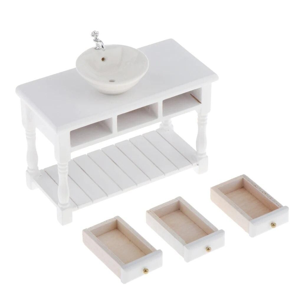 Miniature White Porcelain Dolls Furniture for 1/12 Dollhouse Accessories Decoration