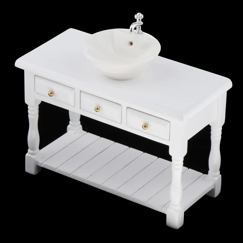 Miniature White Porcelain Dolls Furniture for 1/12 Dollhouse Accessories Decoration