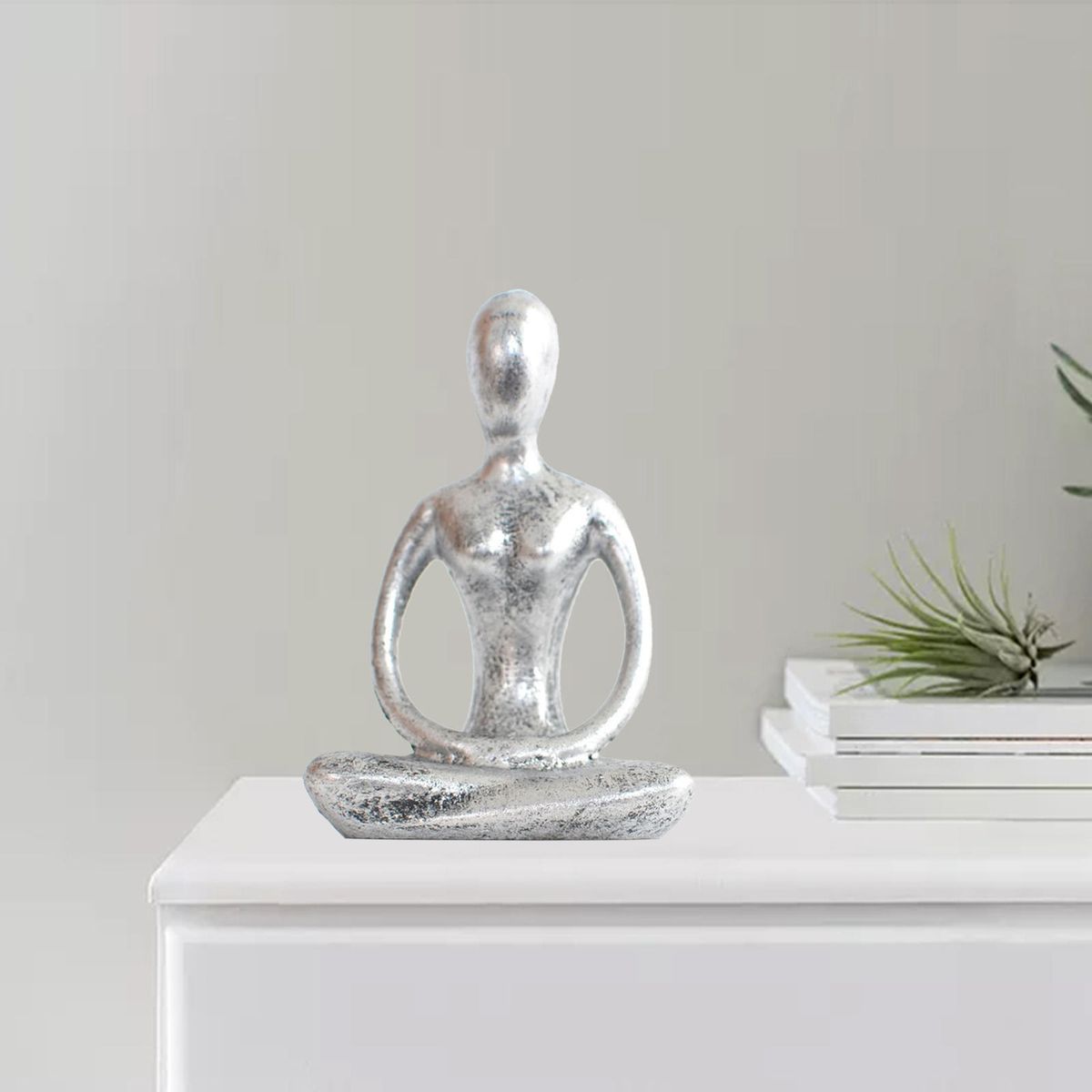 Yoga Pose Sculpture Contemplation Zen Antique Silver Shelf Meditation