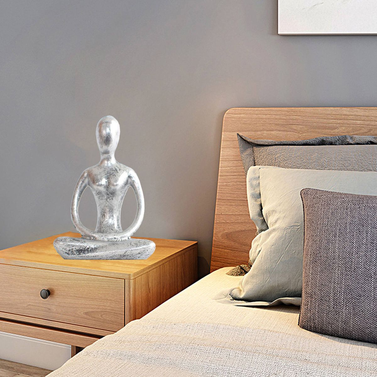 Yoga Pose Sculpture Contemplation Zen Antique Silver Shelf Meditation