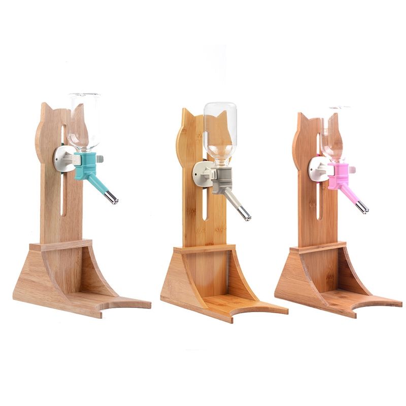 Pet Drinking Fountain Pet Waterer , Specification: Bamboo Wood + Drinker Green