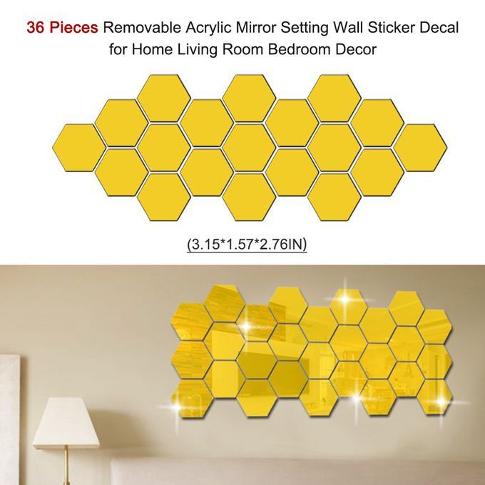 36 Pieces Removable Acrylic Mirror Setting Wall Sticker