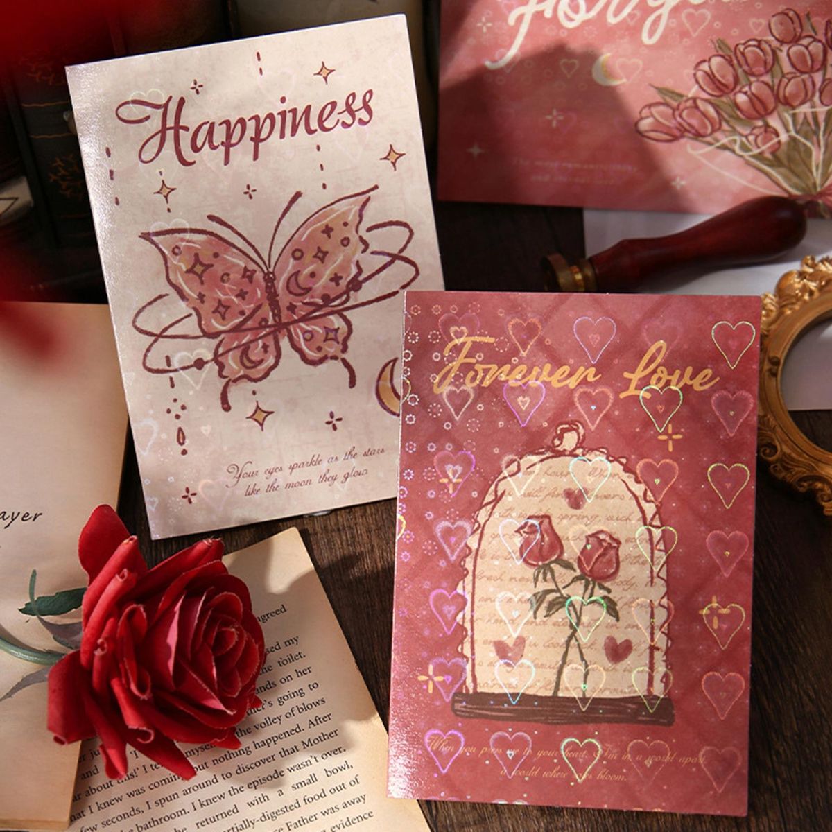4Pcs Festival Card Romantic Flower Butterflies Pattern Birthday Blessing Card