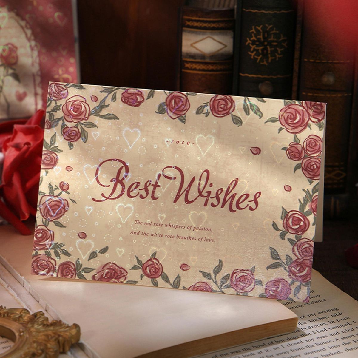 4Pcs Festival Card Romantic Flower Butterflies Pattern Birthday Blessing Card