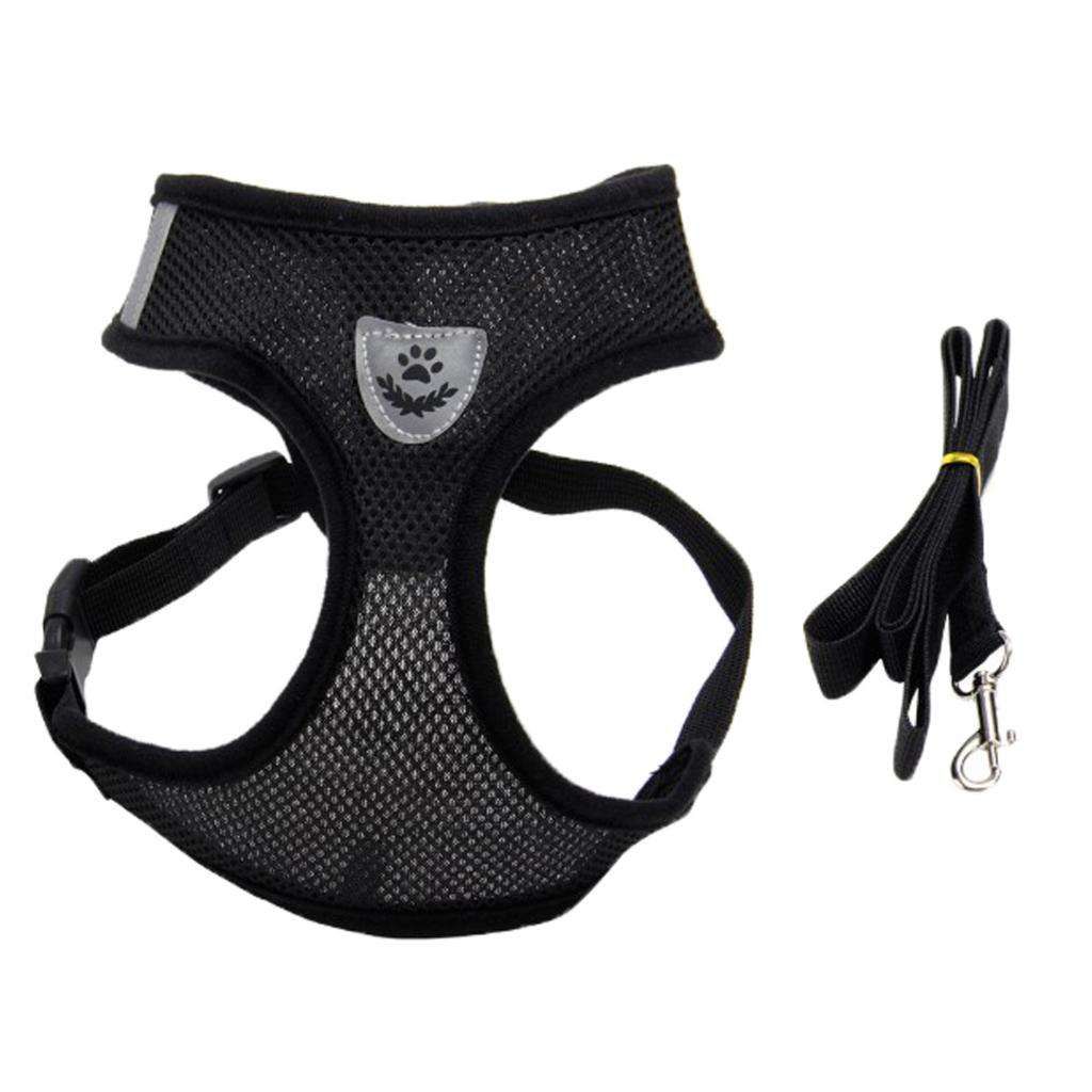 Dog Harness Adjustable Soft Padded Dog Vest Reflective Pet Black S