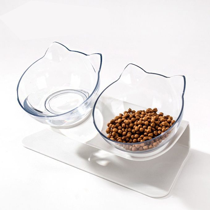 Cat Double Bowl Non-slip Pet Basin Cat Food Bowl Cervical Spine Protector Transparent