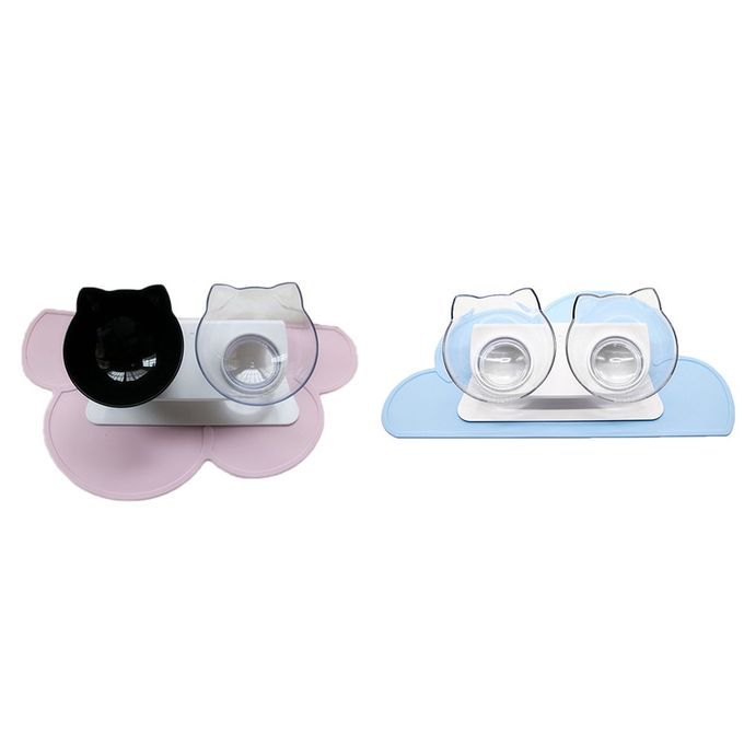Cat Double Bowl Non-slip Pet Basin Cat Food Bowl Cervical Spine Protector Transparent