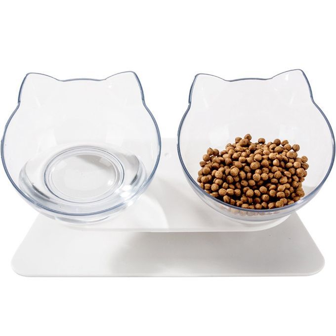 Cat Double Bowl Non-slip Pet Basin Cat Food Bowl Cervical Spine Protector Transparent